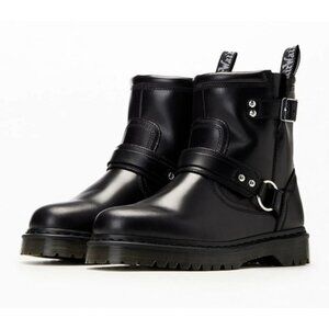 Dr Martens Anistone Black Harness Leather Low Biker Boots EU 39 US 7/8 NIB